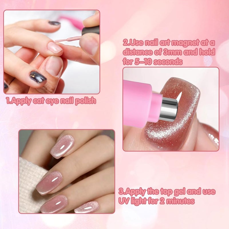 CYUXING 3 in 1 Cat Eye Nail Magnet, Versatile Magnet Tool for Cat Eye Polish Heart Shaped Round Multifunctional Accessories for Studio Home DIY Salo (Pink) - Image 5